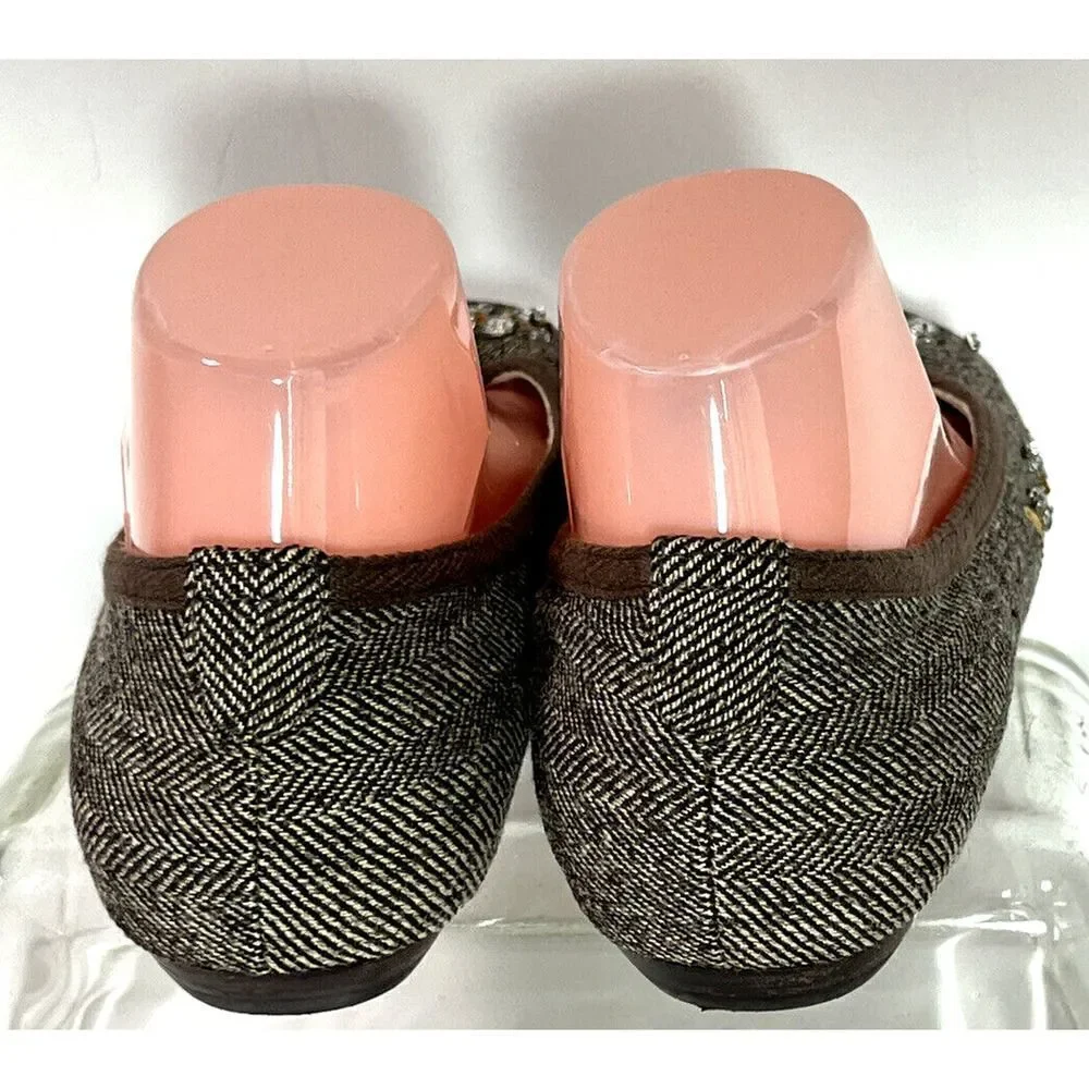 Talbots Brown Tweed Ballet Flats Shoes Size 9 B US Rhinestones‎ Sequins